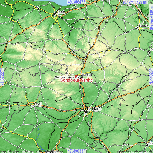 Topographic map of Condé-sur-Sarthe