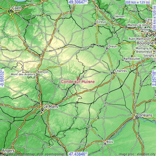 Topographic map of Condé-sur-Huisne