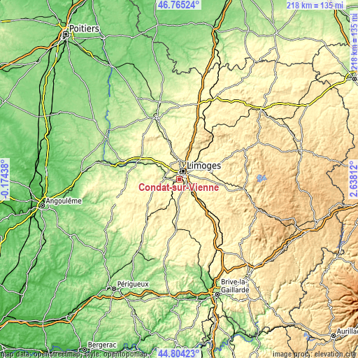 Topographic map of Condat-sur-Vienne