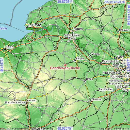 Topographic map of Conches-en-Ouche