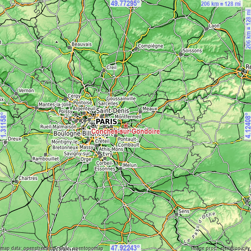 Topographic map of Conches-sur-Gondoire