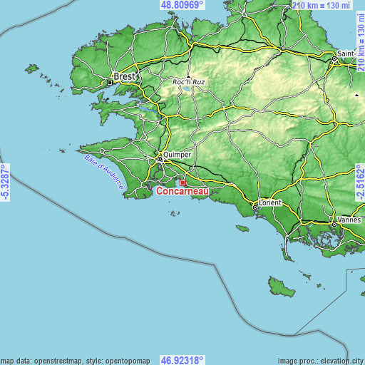 Topographic map of Concarneau