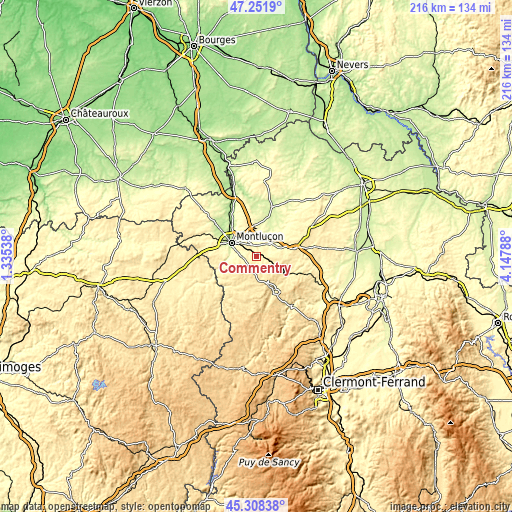 Topographic map of Commentry