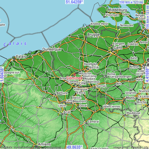 Topographic map of Comines