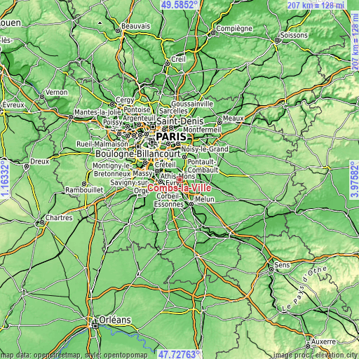 Topographic map of Combs-la-Ville