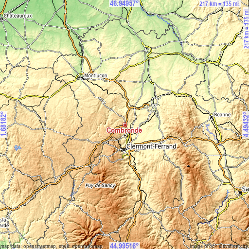 Topographic map of Combronde