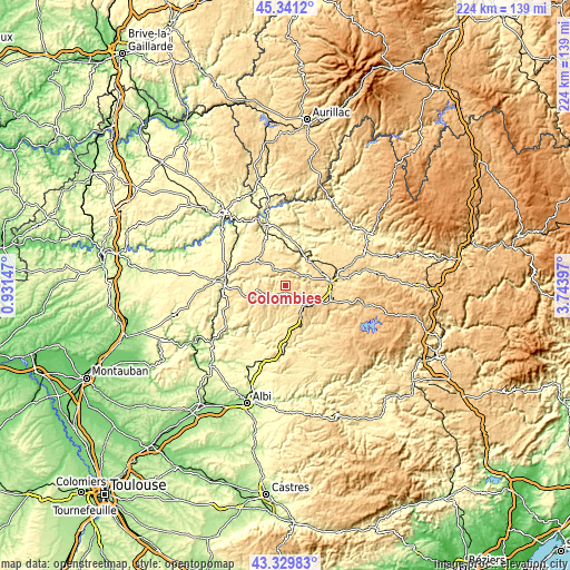 Topographic map of Colombiès