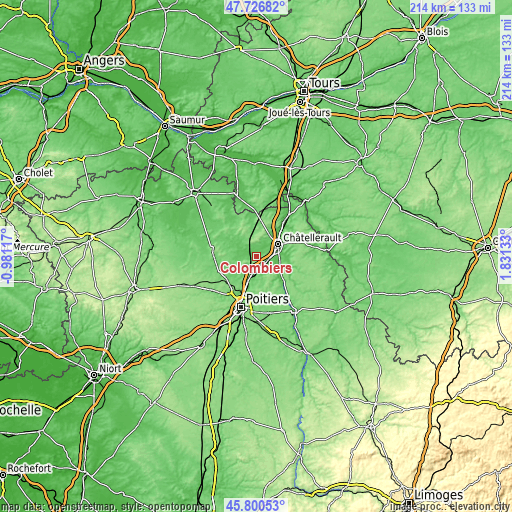 Topographic map of Colombiers