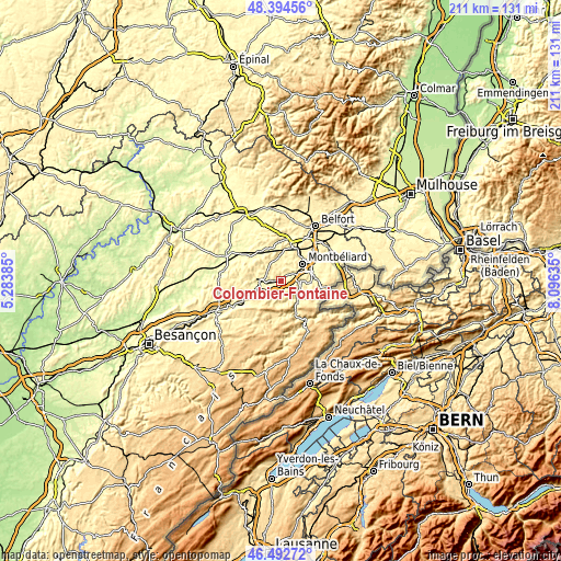 Topographic map of Colombier-Fontaine