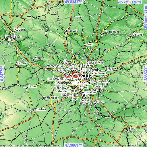 Topographic map of Colombes