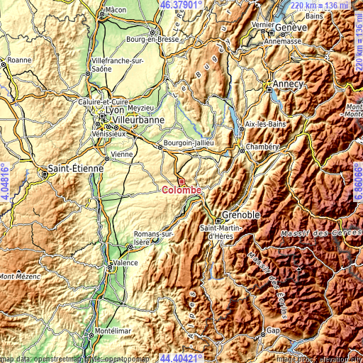 Topographic map of Colombe