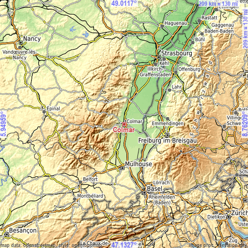 Topographic map of Colmar