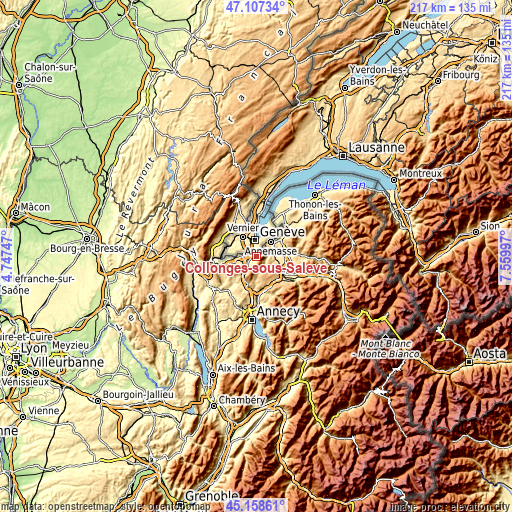 Topographic map of Collonges-sous-Salève