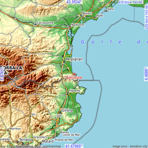 Topographic map of Collioure