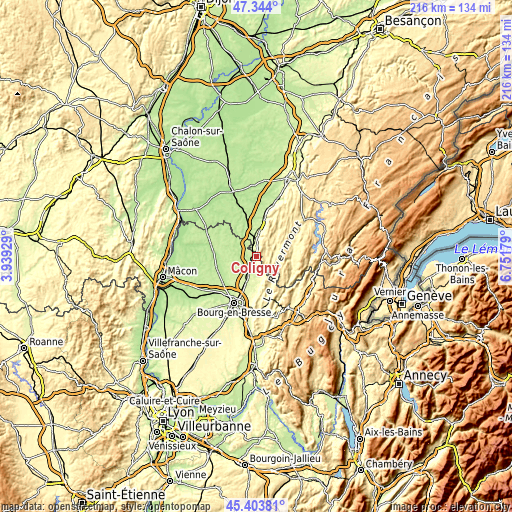 Topographic map of Coligny