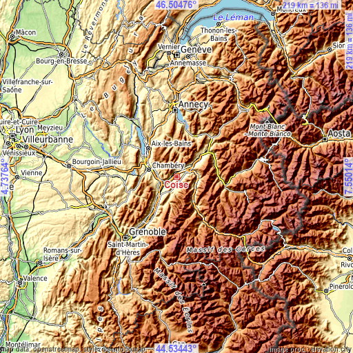 Topographic map of Coise