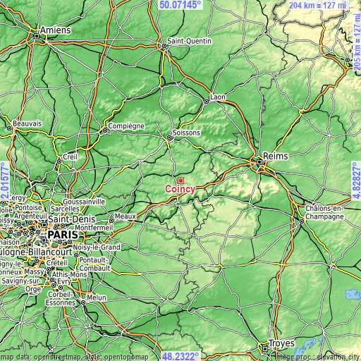 Topographic map of Coincy