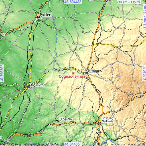 Topographic map of Cognac-la-Forêt