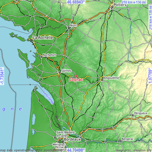 Topographic map of Cognac