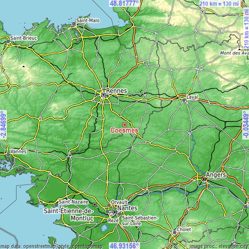 Topographic map of Coësmes