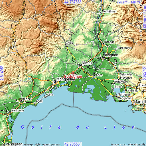 Topographic map of Codognan