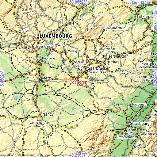 Topographic map of Cocheren