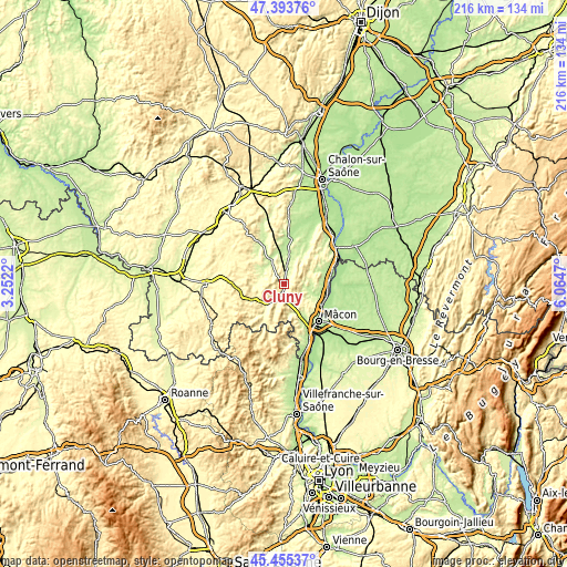 Topographic map of Cluny