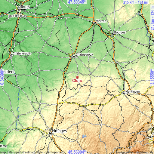 Topographic map of Cluis