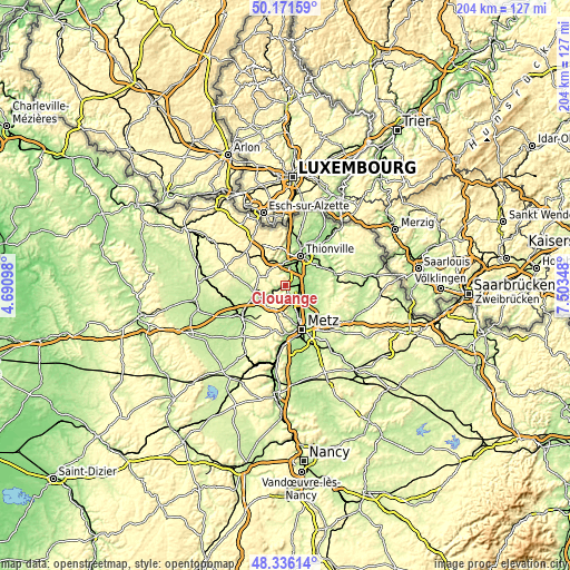 Topographic map of Clouange