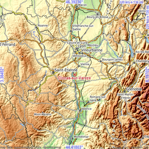 Topographic map of Clonas-sur-Varèze