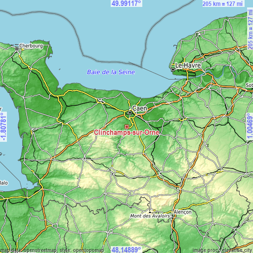 Topographic map of Clinchamps-sur-Orne