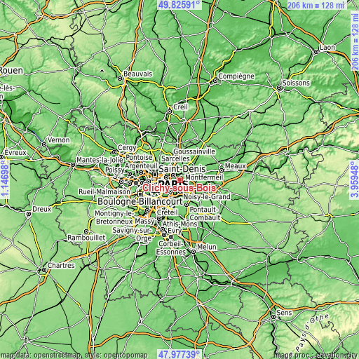 Topographic map of Clichy-sous-Bois
