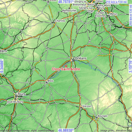 Topographic map of Cléry-Saint-André