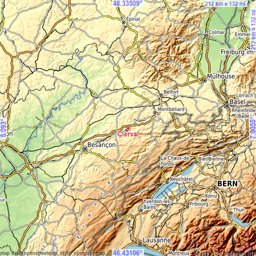 Topographic map of Clerval