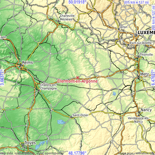 Topographic map of Clermont-en-Argonne