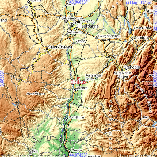 Topographic map of Clérieux