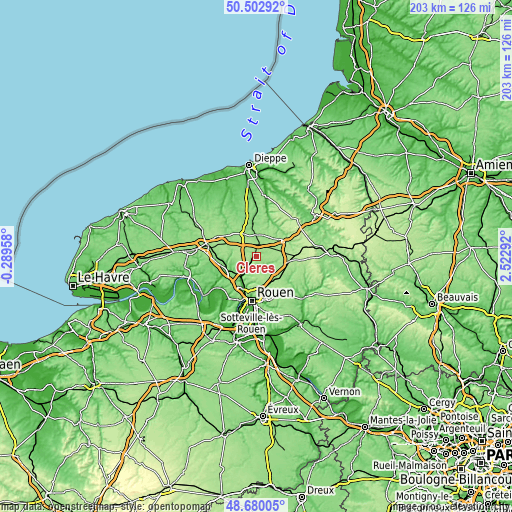 Topographic map of Clères