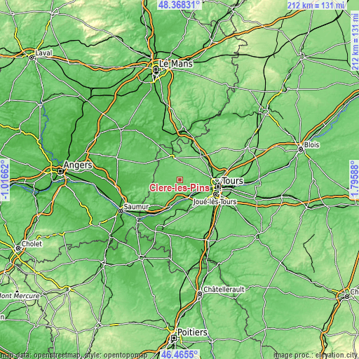 Topographic map of Cléré-les-Pins