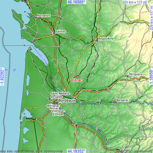 Topographic map of Clérac