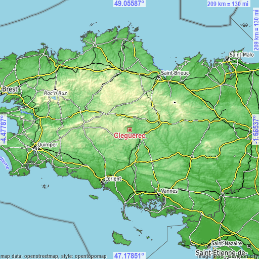 Topographic map of Cléguérec