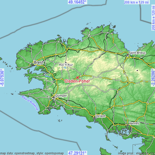 Topographic map of Cléden-Poher