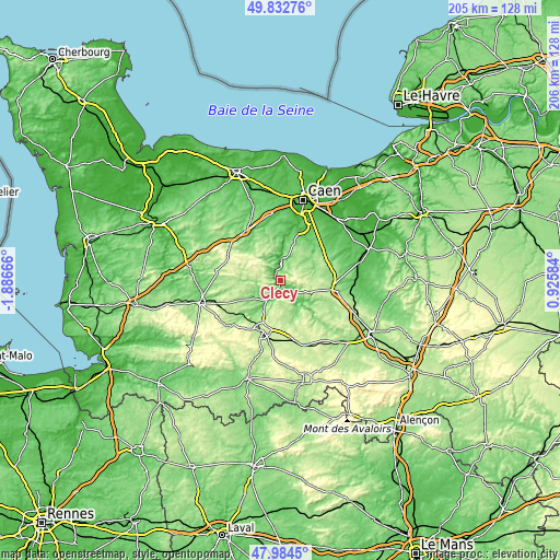 Topographic map of Clécy