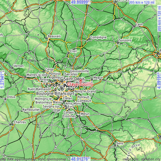 Topographic map of Claye-Souilly