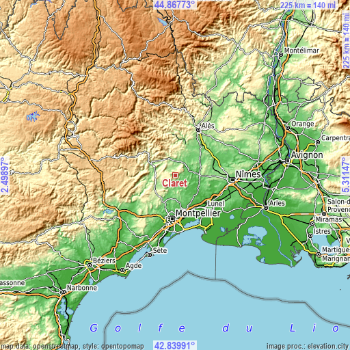 Topographic map of Claret