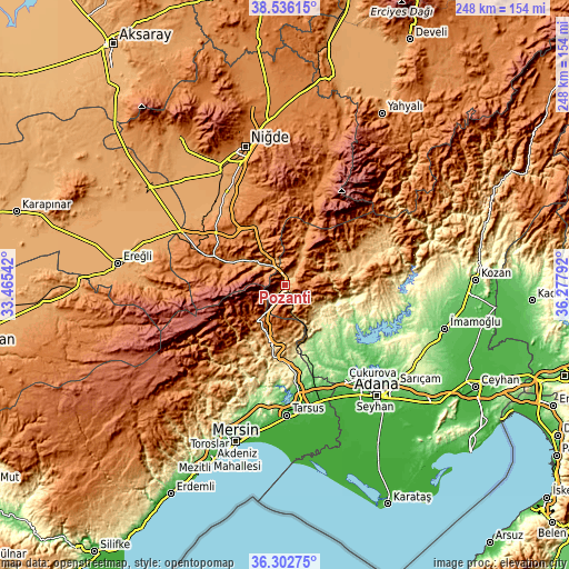 Topographic map of Pozantı