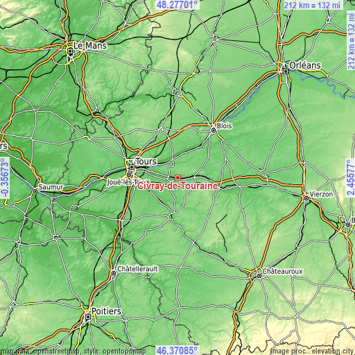 Topographic map of Civray-de-Touraine