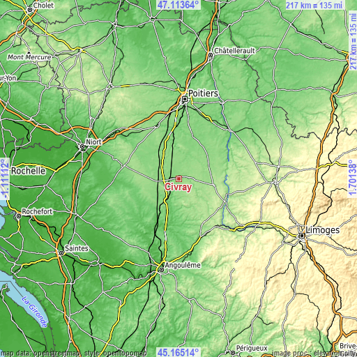 Topographic map of Civray