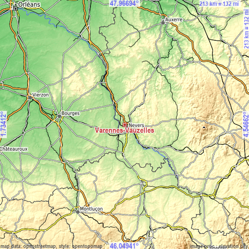 Topographic map of Varennes-Vauzelles