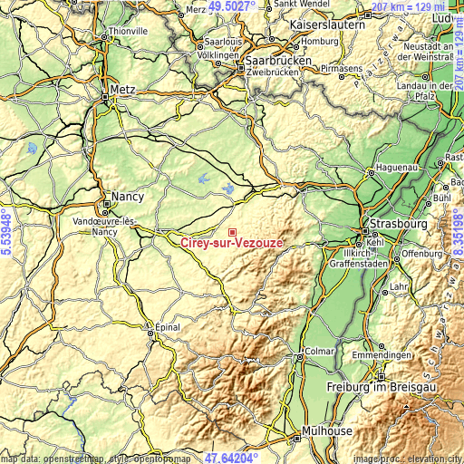 Topographic map of Cirey-sur-Vezouze