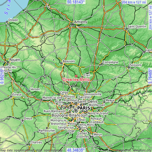 Topographic map of Cires-lès-Mello